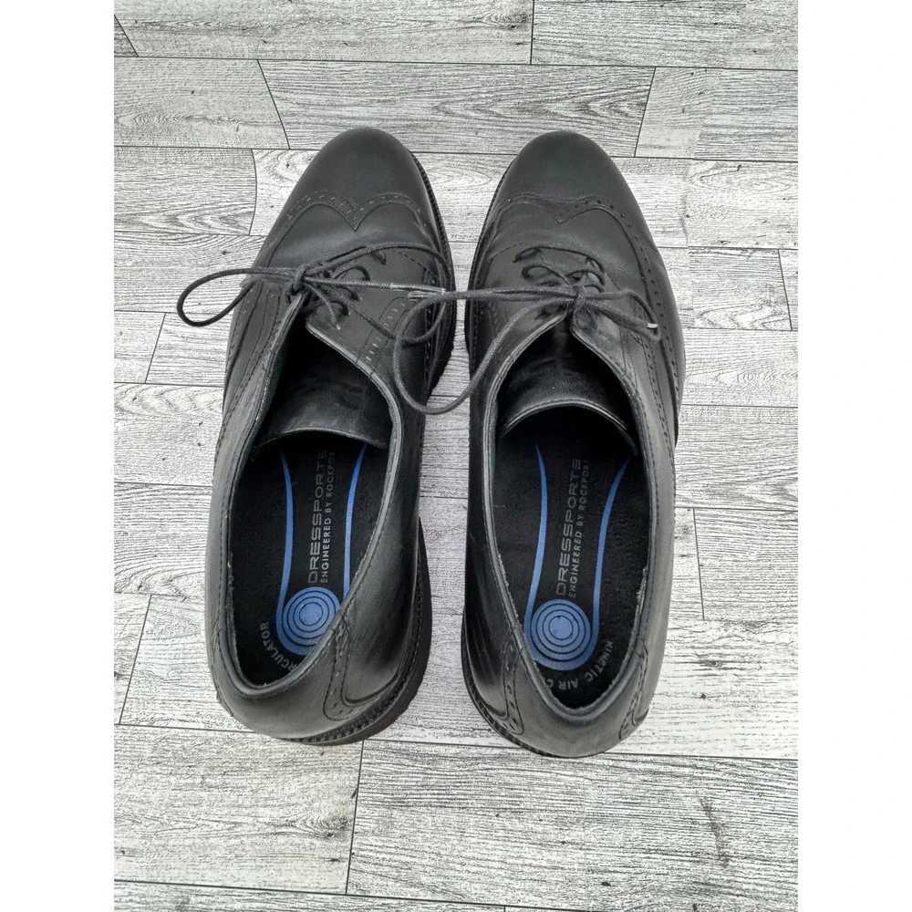 Rockport Dressports Wingtip Oxfords Black Leather Lace Up Men Shoes 10W‎